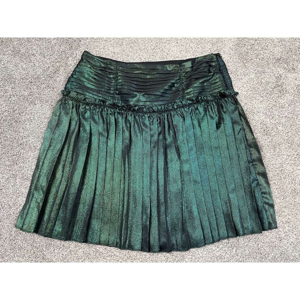 Current Air Skirt Womens Large Metallic Shiny Pleated Mini Steampunk Rocker NEW